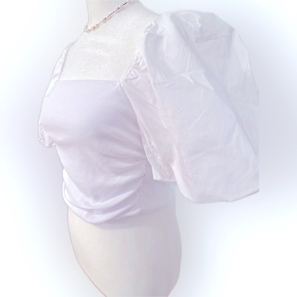 NWT Zara cropped top puff sleeves  stretchy bodice On or off shoulder - Picture 12 of 14